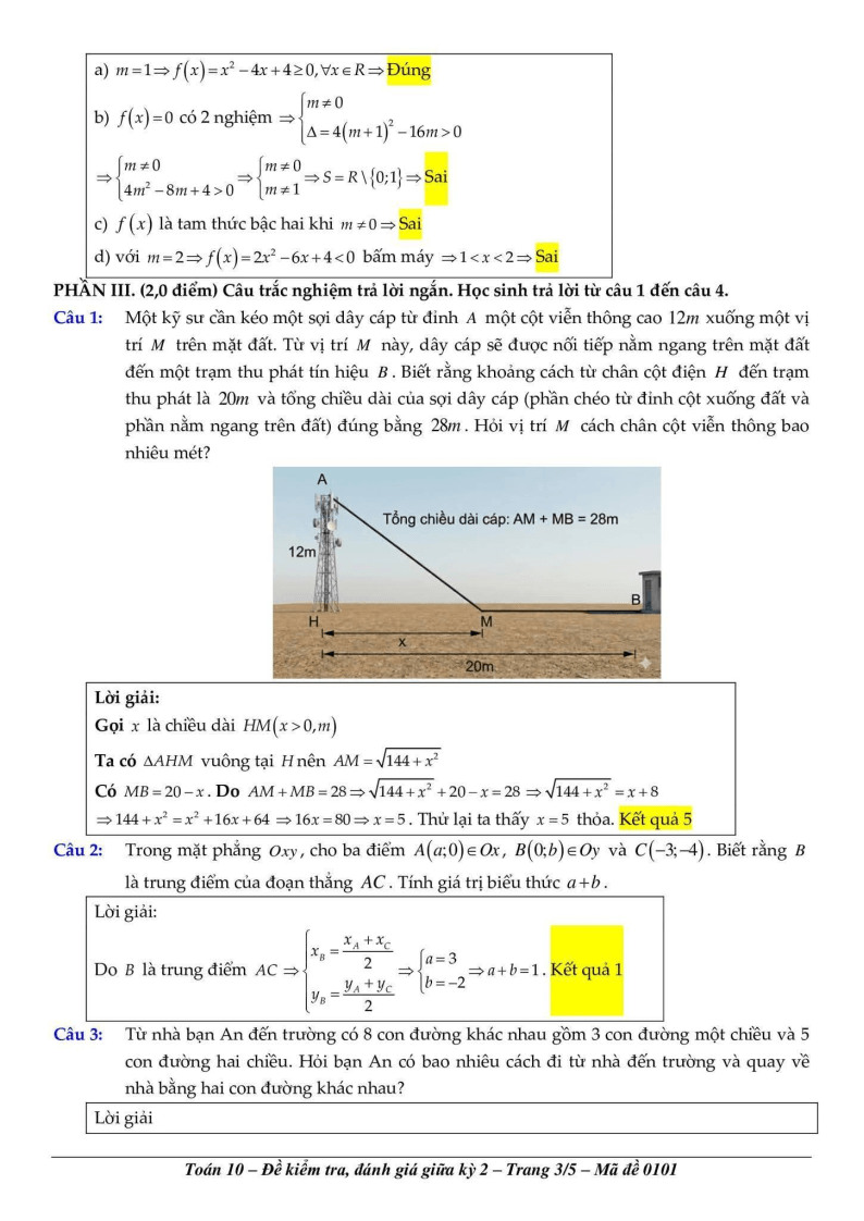 Đề thi Giữa kì 2 Toán 10 trường THPT Tây Thạnh (TP HCM) năm 2025-2026