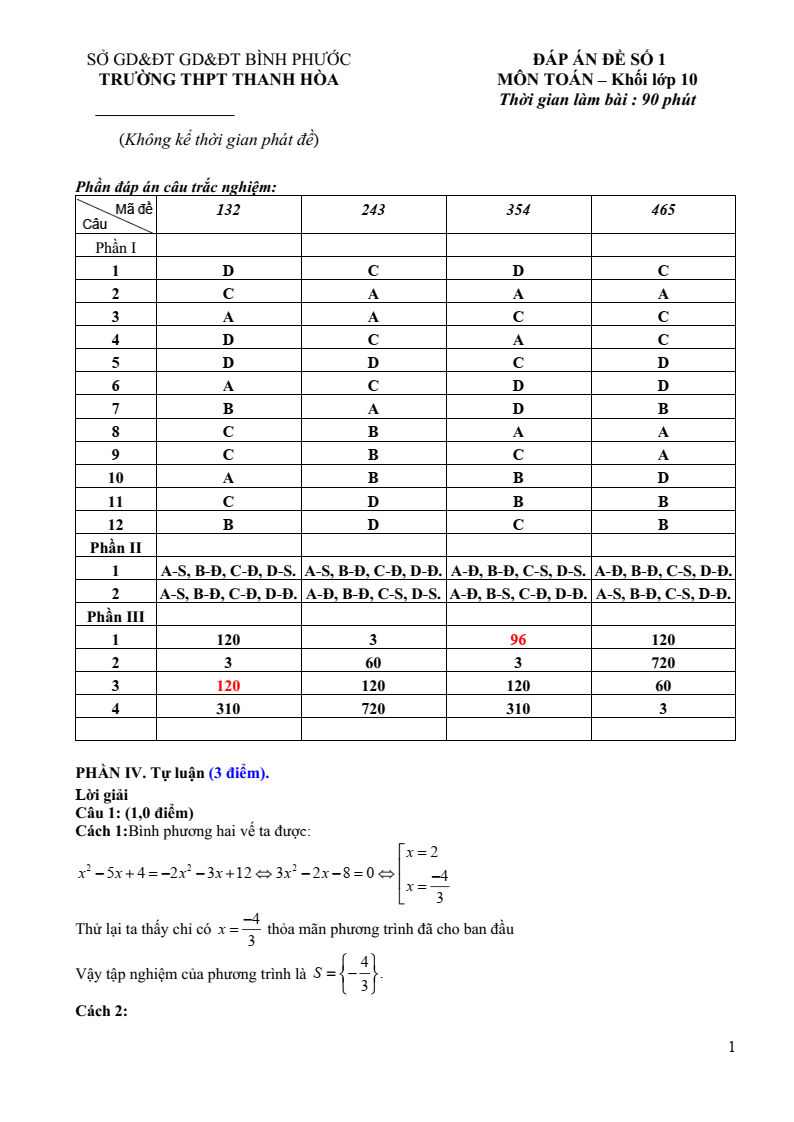 Đề thi Giữa kì 2 Toán 10 trường THPT Thanh Hòa (Bình Phước) năm 2024-2025