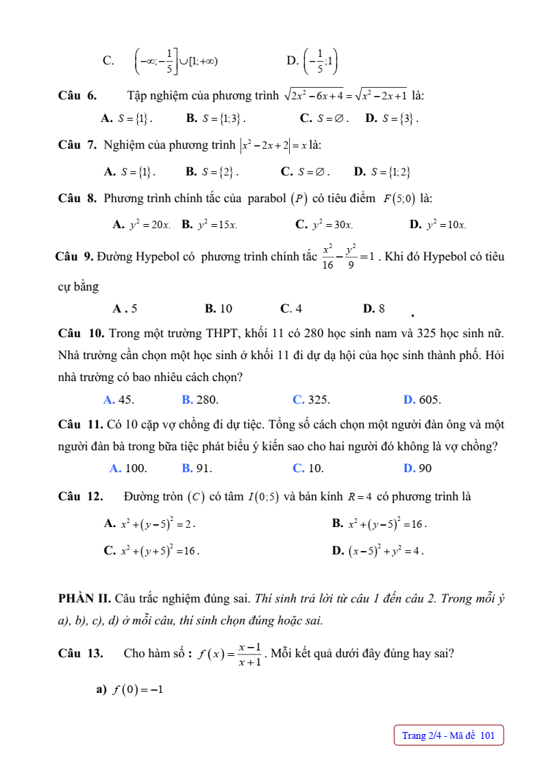 Đề thi Giữa kì 2 Toán 10 trường THPT Thanh Miện 2 (Hải Dương) năm 2024-2025