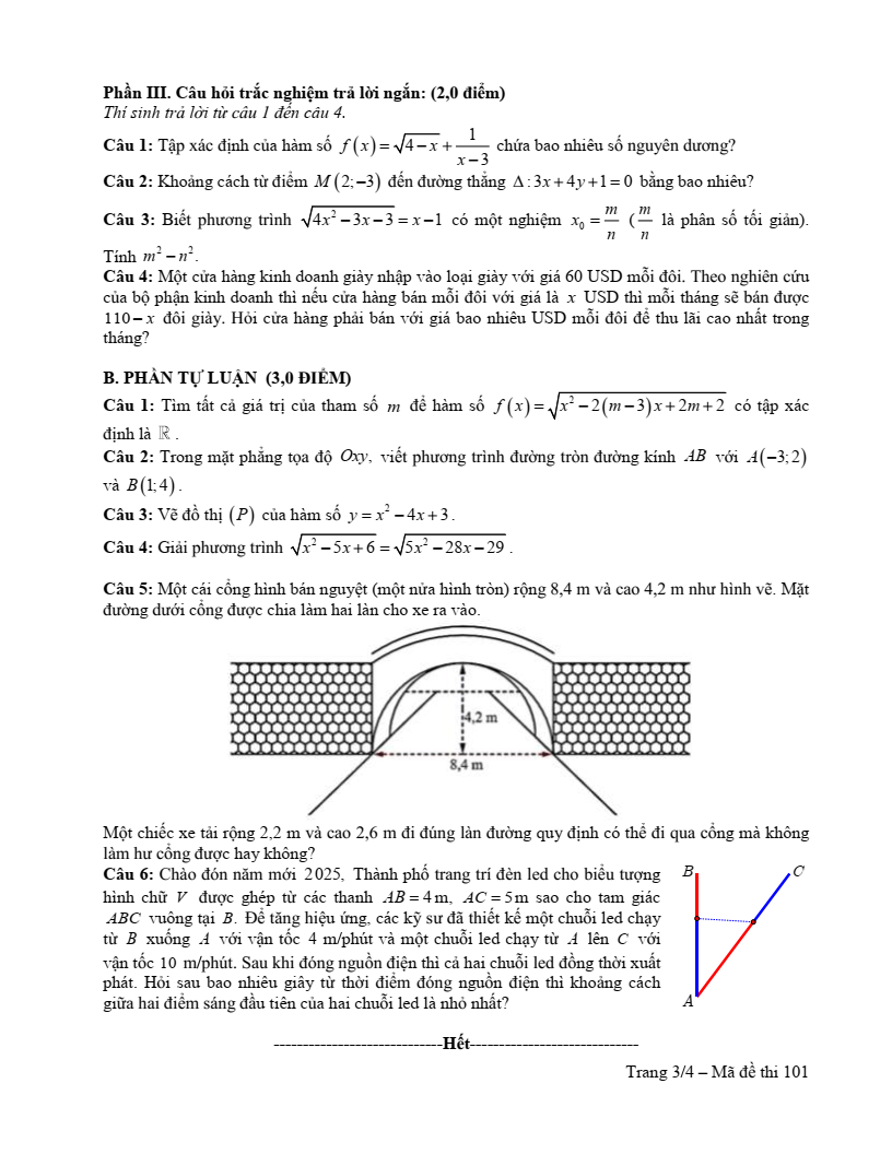 Đề thi Giữa kì 2 Toán 10 trường THPT Thị xã Quảng Trị năm 2024-2025