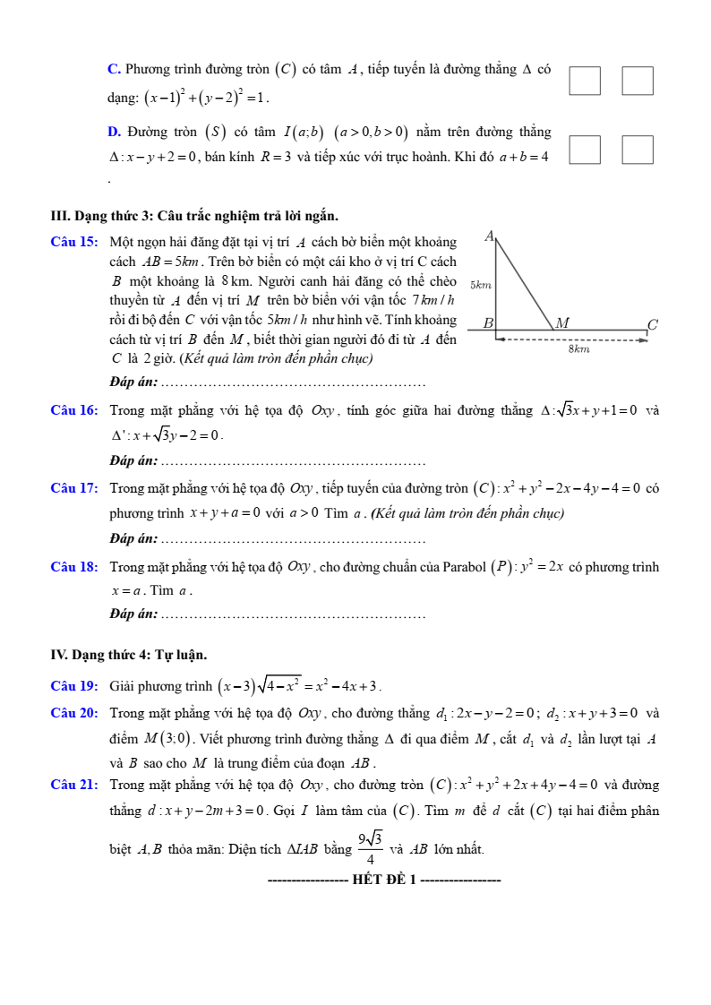 Đề thi Giữa kì 2 Toán 10 trường THPT Việt Đức (Hà Nội) năm 2024-2025