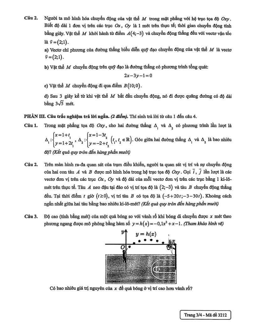 Đề thi Giữa kì 2 Toán 10 trường THPT Việt Đức (Hà Nội) năm 2025-2026