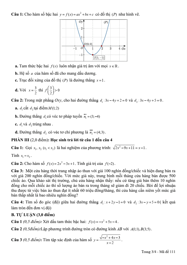 Đề thi Giữa kì 2 Toán 10 trường THPT Vĩnh Linh (Quảng Trị) năm 2025-2026