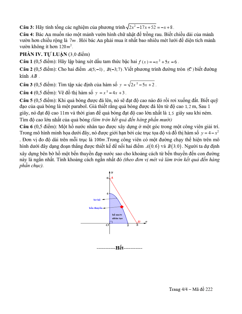 Đề thi Giữa kì 2 Toán 10 trường THPT Vĩnh Linh (Quảng Trị) năm 2025-2026