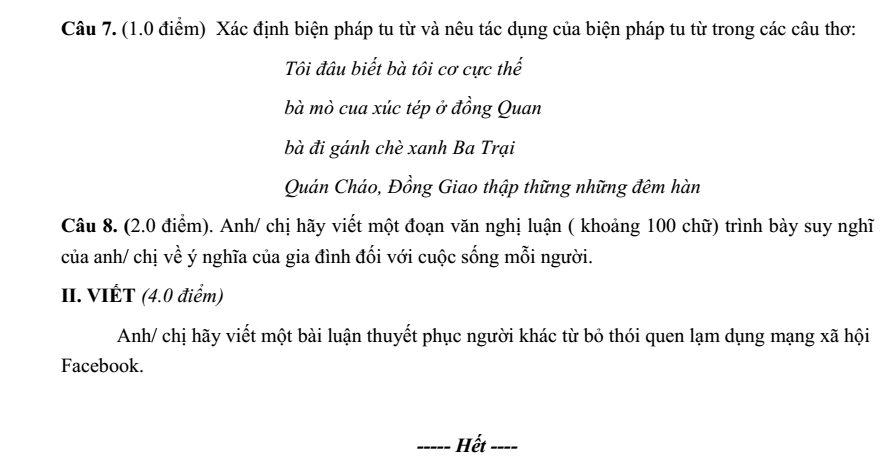 Đề thi Giữa kì 2 Văn 10 năm 2023-2024 Trung tâm GDTX&HN Cam Ranh