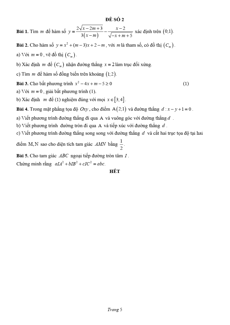 Đề thi Học kì 1 Toán 10 trường chuyên Lương Văn Chánh năm 2025-2026