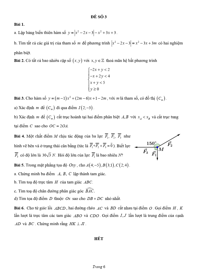 Đề thi Học kì 1 Toán 10 trường chuyên Lương Văn Chánh năm 2025-2026