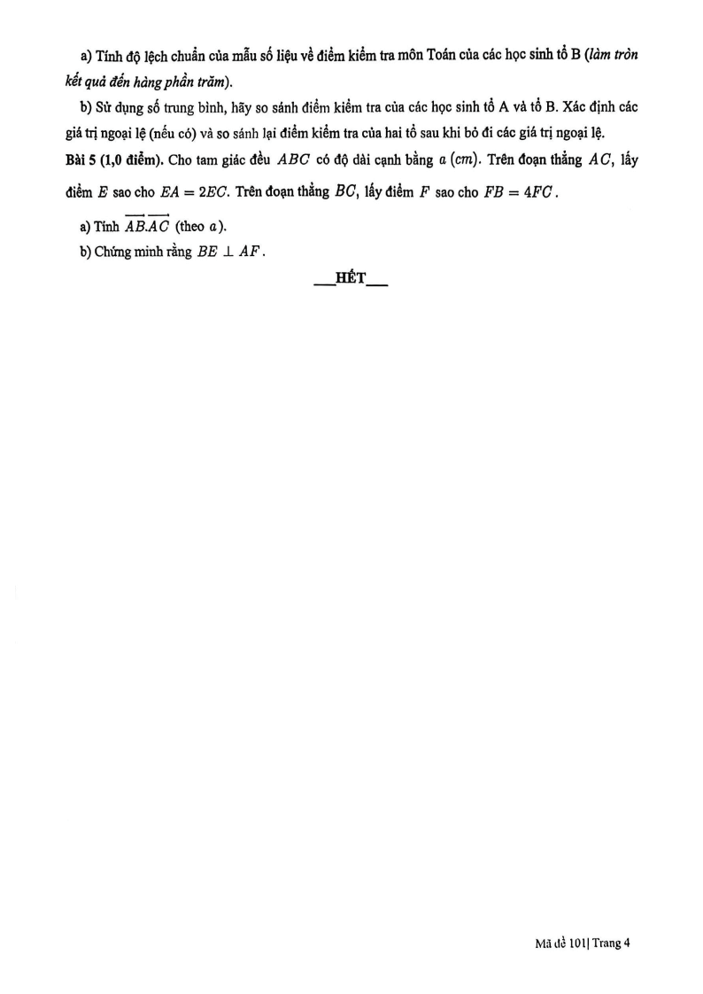 Đề thi Học kì 1 Toán 10 trường TH Thực hành Sài Gòn năm 2025-2026
