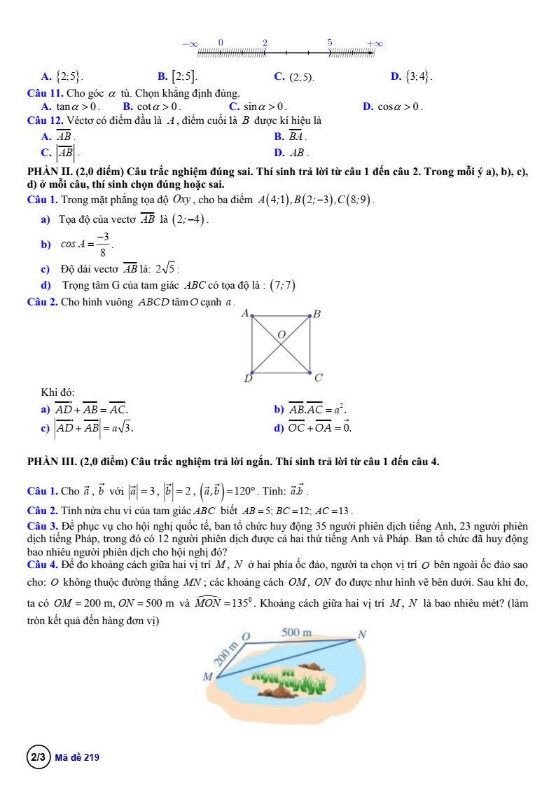 Đề thi Học kì 1 Toán 10 trường THPT Bến Tre năm 2025-2026