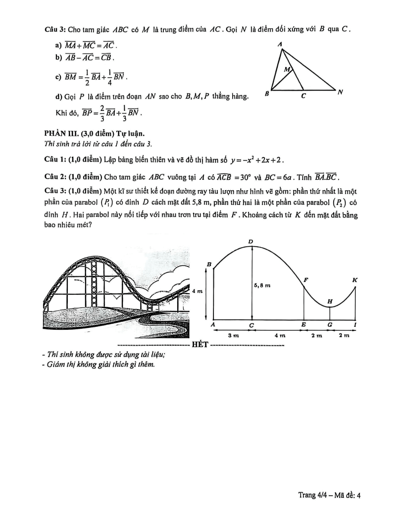 Đề thi Học kì 1 Toán 10 trường THPT Bình Hưng Hòa năm 2025-2026