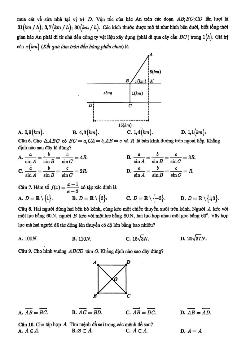 Đề thi Học kì 1 Toán 10 trường THPT Bình Thủy năm 2025-2026