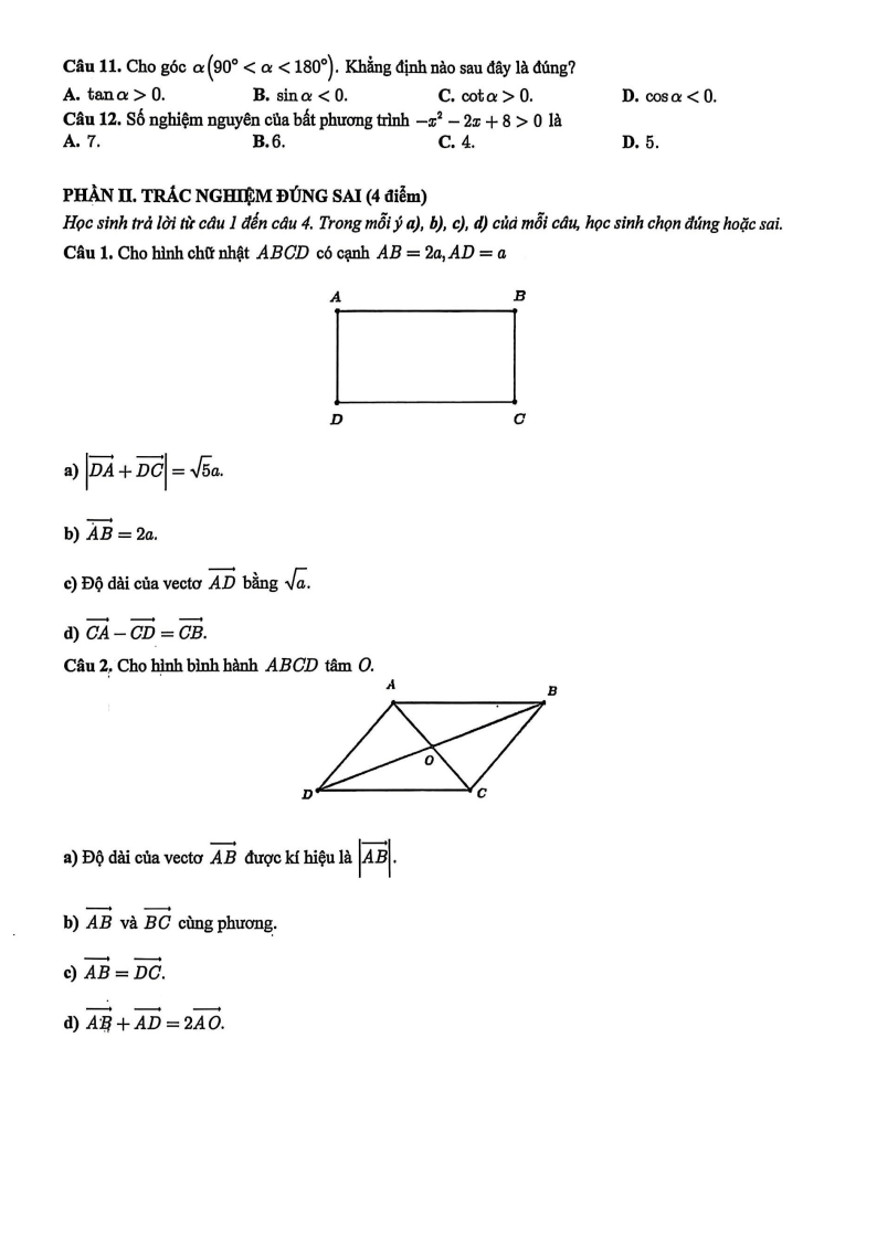 Đề thi Học kì 1 Toán 10 trường THPT Bình Thủy năm 2025-2026