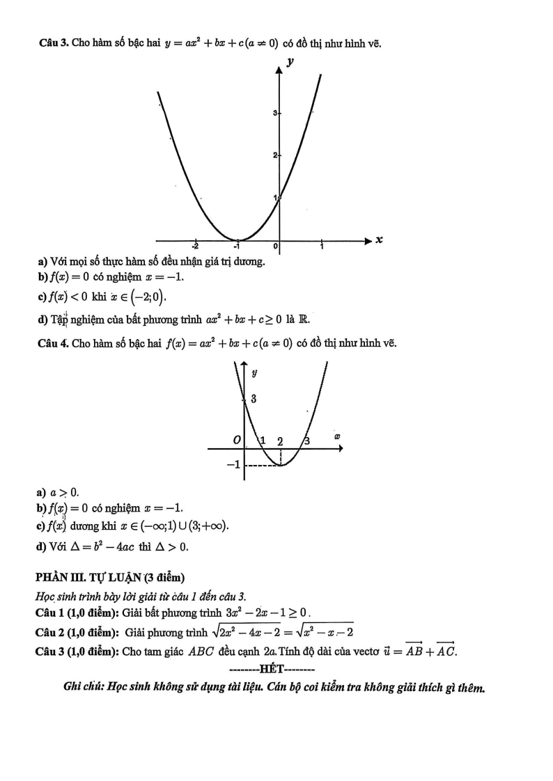 Đề thi Học kì 1 Toán 10 trường THPT Bình Thủy năm 2025-2026