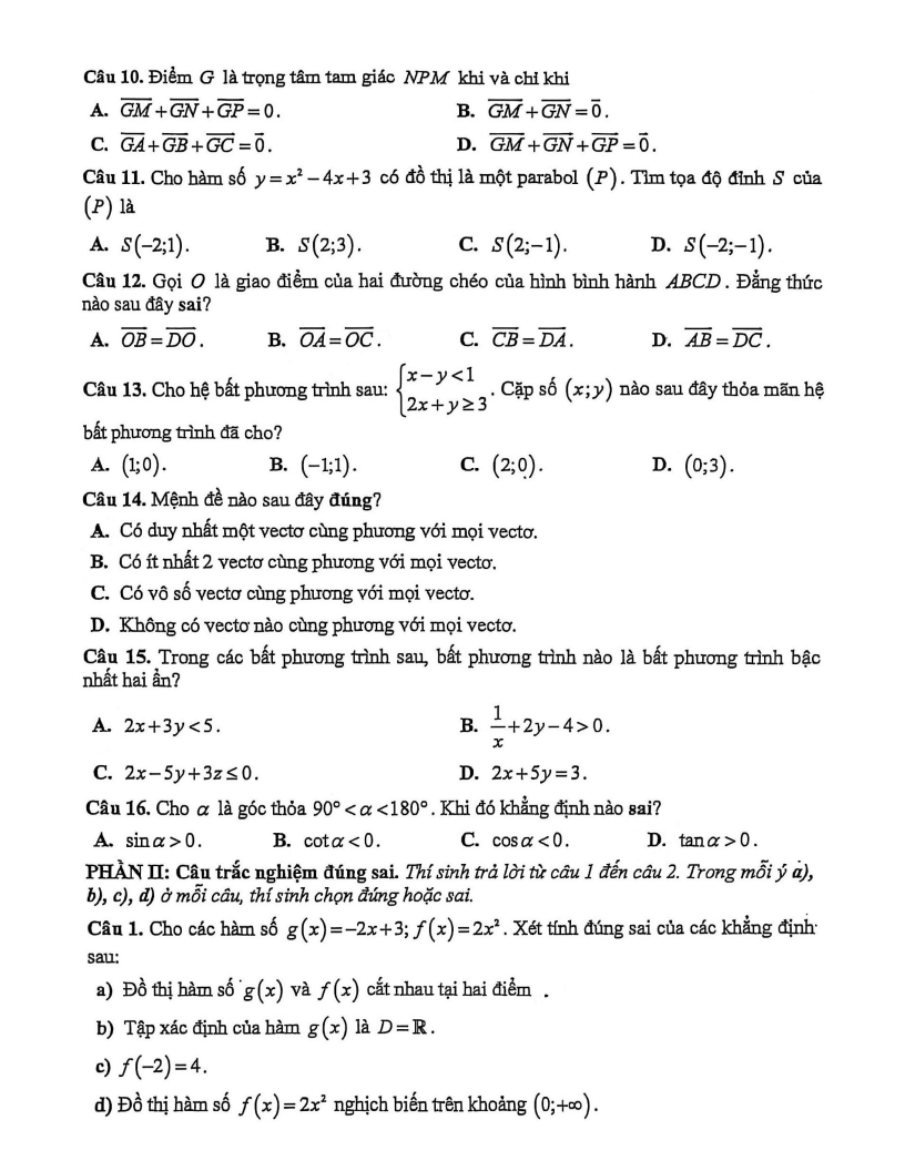 Đề thi Học kì 1 Toán 10 trường THPT Nguyễn An Ninh năm 2025-2026