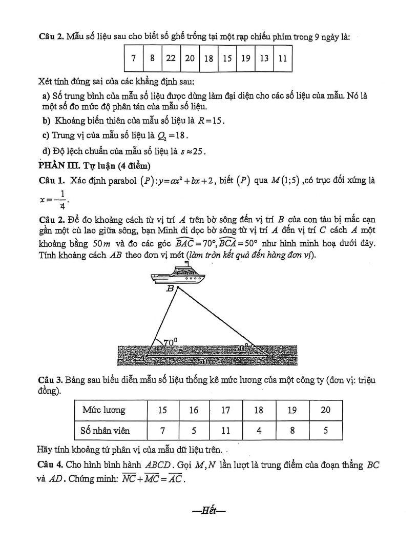 Đề thi Học kì 1 Toán 10 trường THPT Nguyễn An Ninh năm 2025-2026