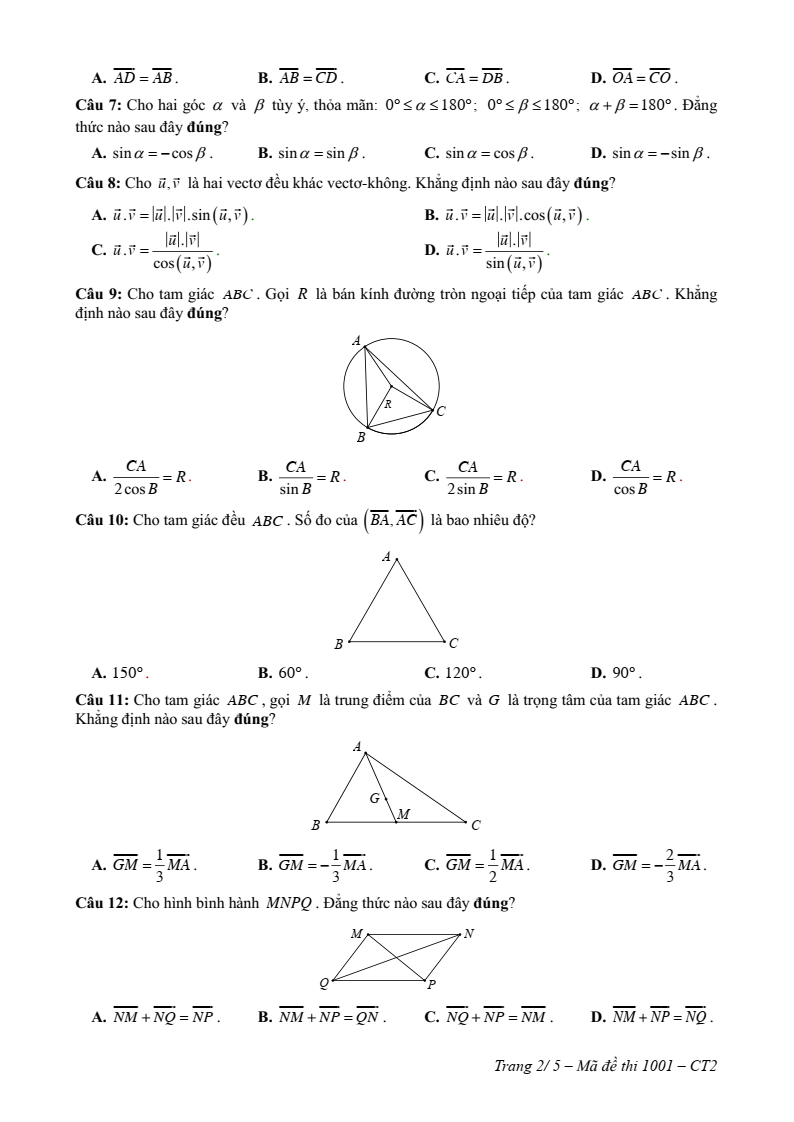 Đề thi Học kì 1 Toán 10 trường THPT Nguyễn Công Trứ (Tp.HCM) năm 2025-2026