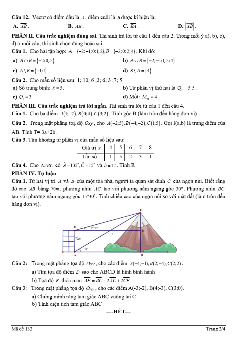Đề thi Học kì 1 Toán 10 trường THPT Nhữ Văn Lan năm 2025-2026