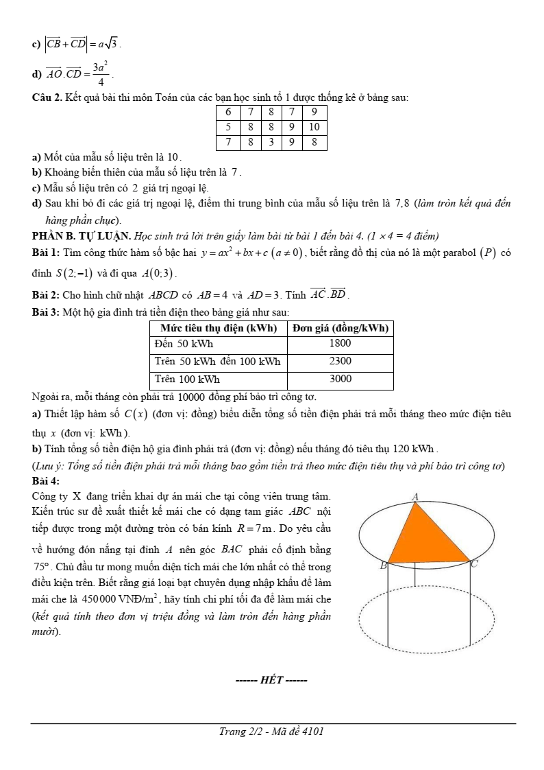 Đề thi Học kì 1 Toán 10 trường THPT Nguyễn Thị Minh Khai (Tp.HCM) năm 2025-2026