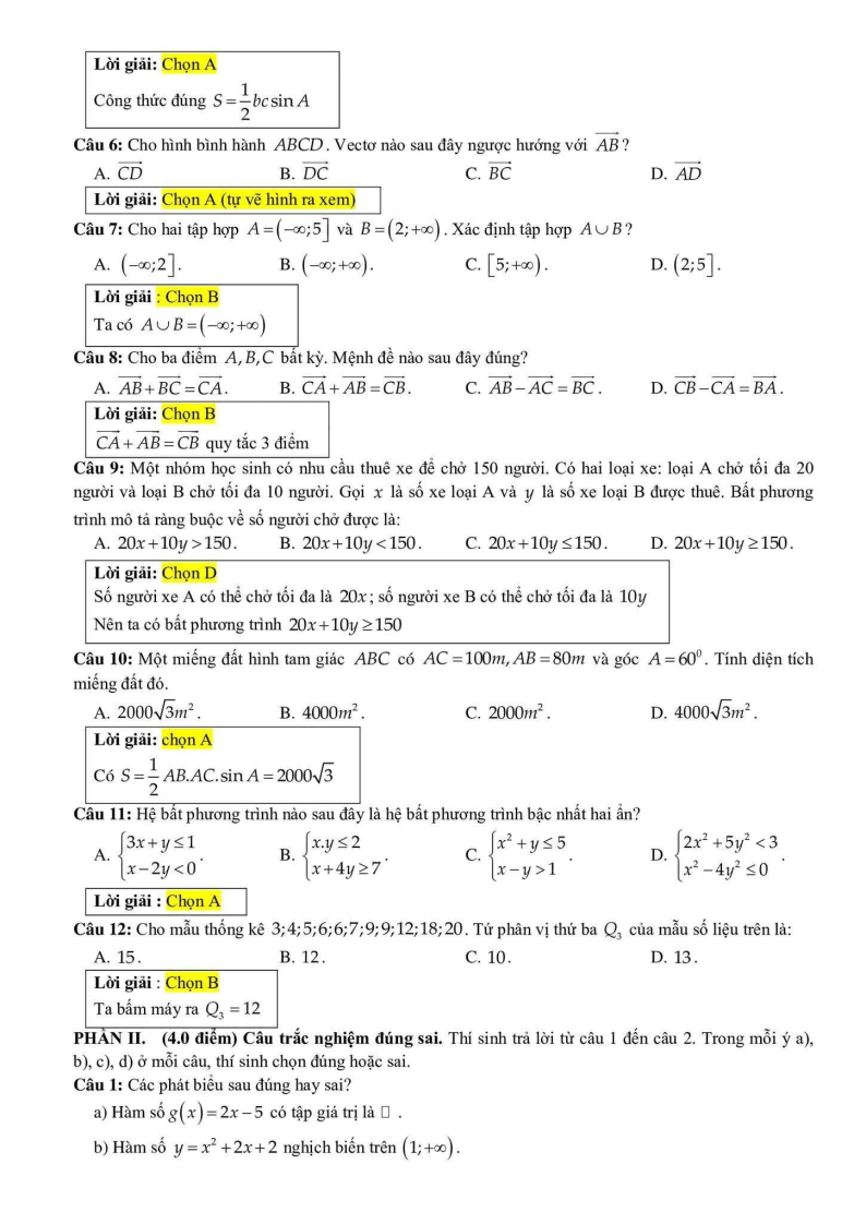 Đề thi Học kì 1 Toán 10 trường THPT Tây Thạnh năm 2025-2026
