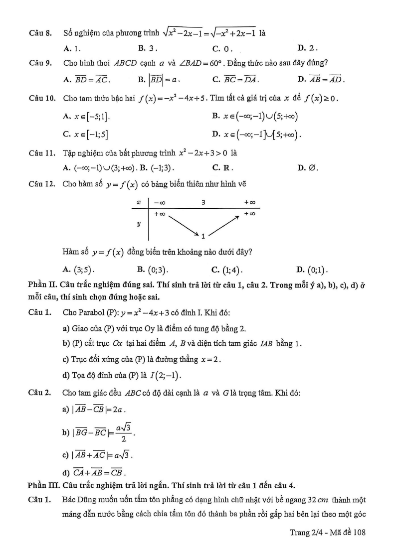 Đề thi Học kì 1 Toán 10 trường THPT Trần Phú năm 2025-2026