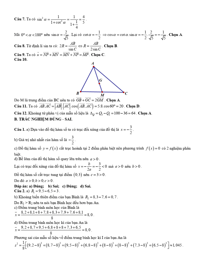 10 Đề thi Cuối kì 1 Toán 10 Chân trời sáng tạo (có đáp án)