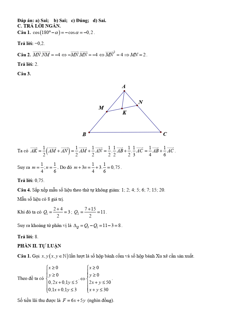 10 Đề thi Cuối kì 1 Toán 10 Chân trời sáng tạo (có đáp án)