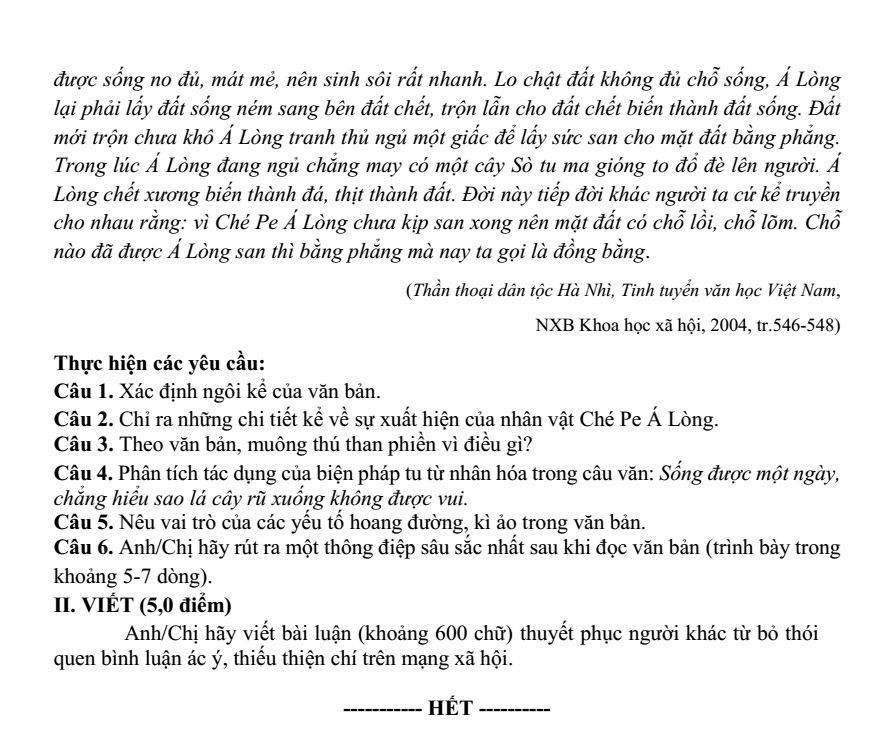 Đề thi Học kì 1 Văn 10 năm 2025-2026 Sở Bắc Ninh