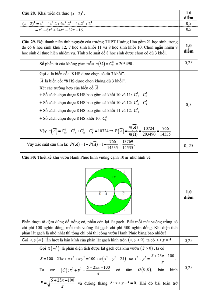 Đề thi Học kì 2 Toán 10 năm 2023-2024 trường THPT Hướng Hóa (Quảng Trị)