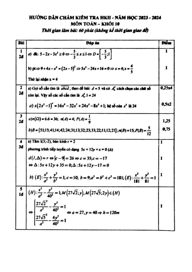 Đề thi Học kì 2 Toán 10 năm 2023-2024 trường THPT Nguyễn Tất Thành (Tp.HCM)