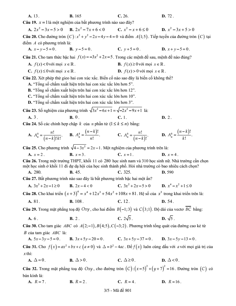 Đề thi Học kì 2 Toán 10 trường THPT chuyên Vị Thanh (Hậu Giang) năm 2024-2025