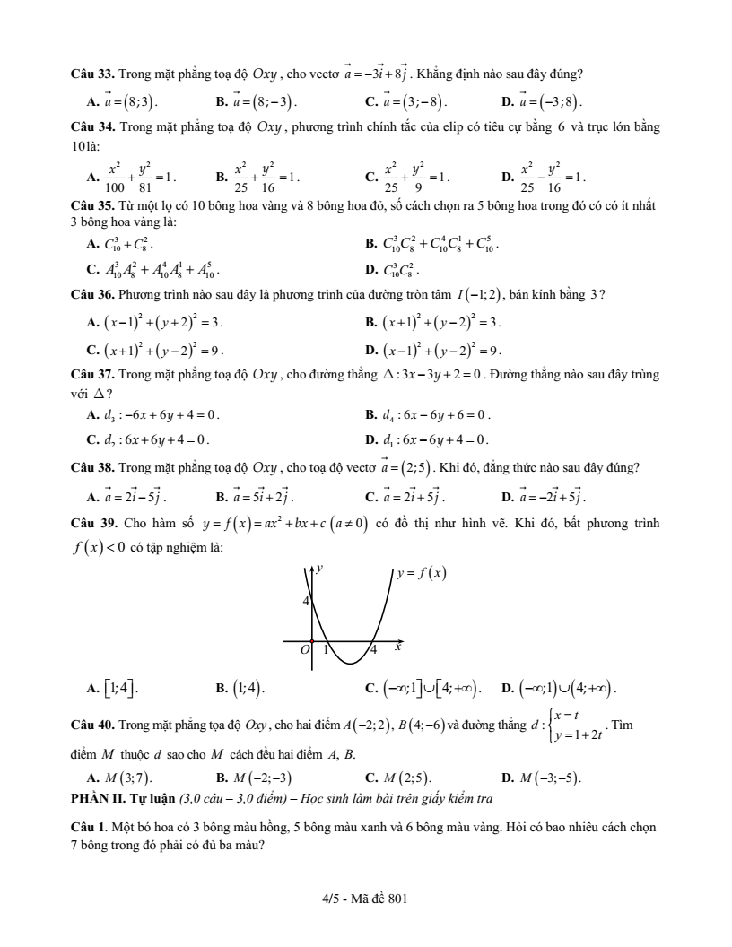 Đề thi Học kì 2 Toán 10 trường THPT chuyên Vị Thanh (Hậu Giang) năm 2024-2025