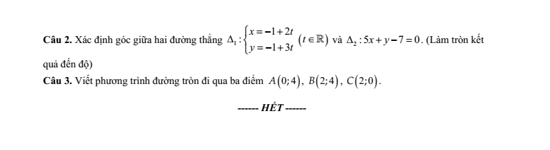 Đề thi Học kì 2 Toán 10 trường THPT chuyên Vị Thanh (Hậu Giang) năm 2024-2025