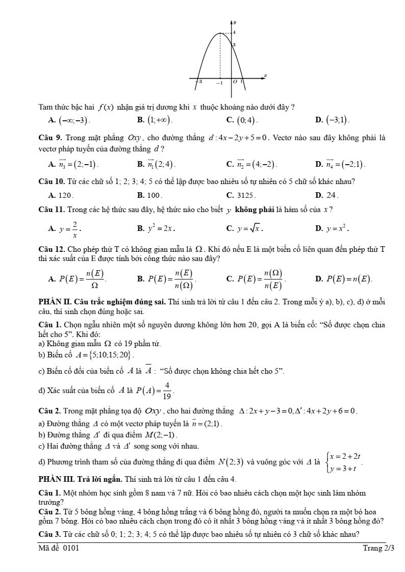Đề thi Học kì 2 Toán 10 trường THPT Chế Lan Viên (Quảng Trị) năm 2024-2025