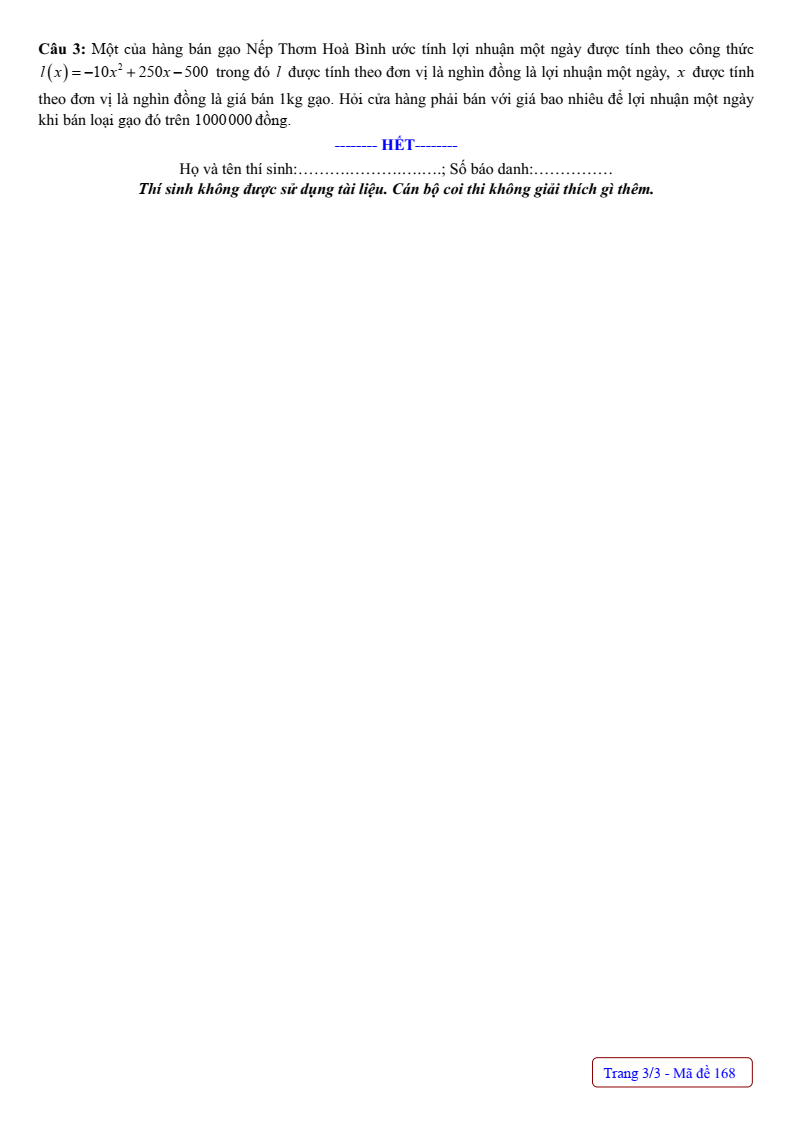 Đề thi Học kì 2 Toán 10 trường THPT Nguyễn Thị Giang (Vĩnh Phúc) năm 2024-2025