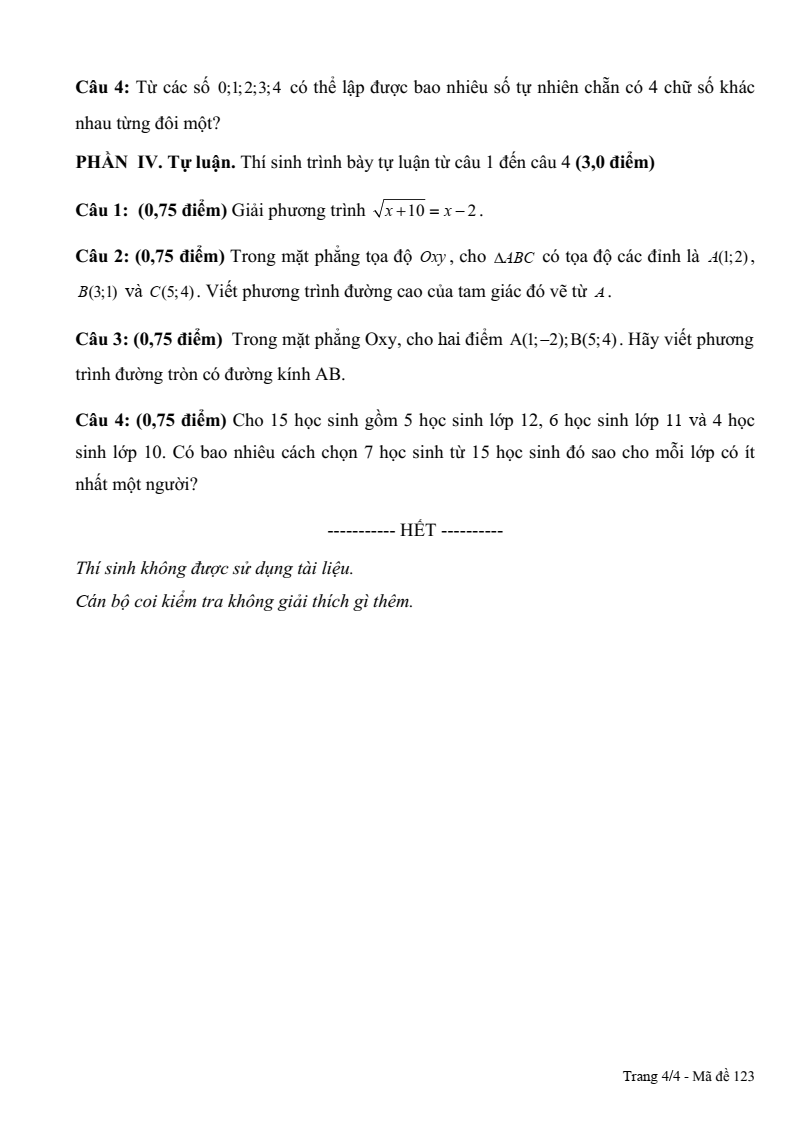 Đề thi Học kì 2 Toán 10 trường THPT Phạm Thành Trung (Tiền Giang) năm 2024-2025