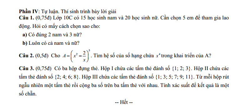Đề thi Học kì 2 Toán 10 trường THPT số 1 Ngô Gia Tự (Đắk Lắk) năm 2025-2026