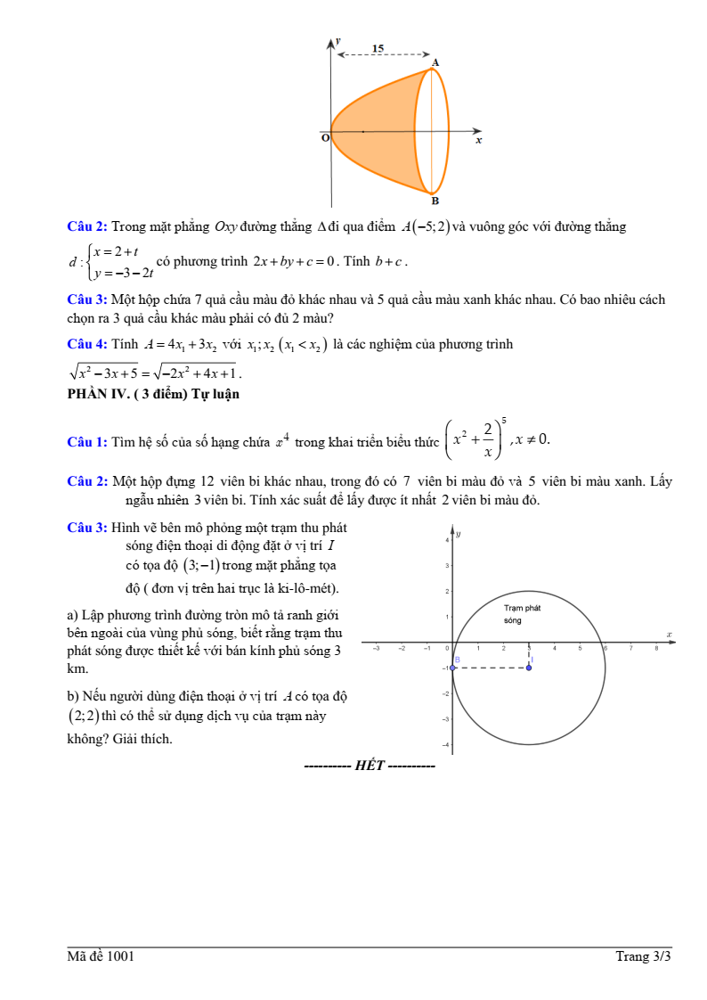 Đề thi Học kì 2 Toán 10 trường THPT Sóc Sơn (Hà Nội) năm 2024-2025