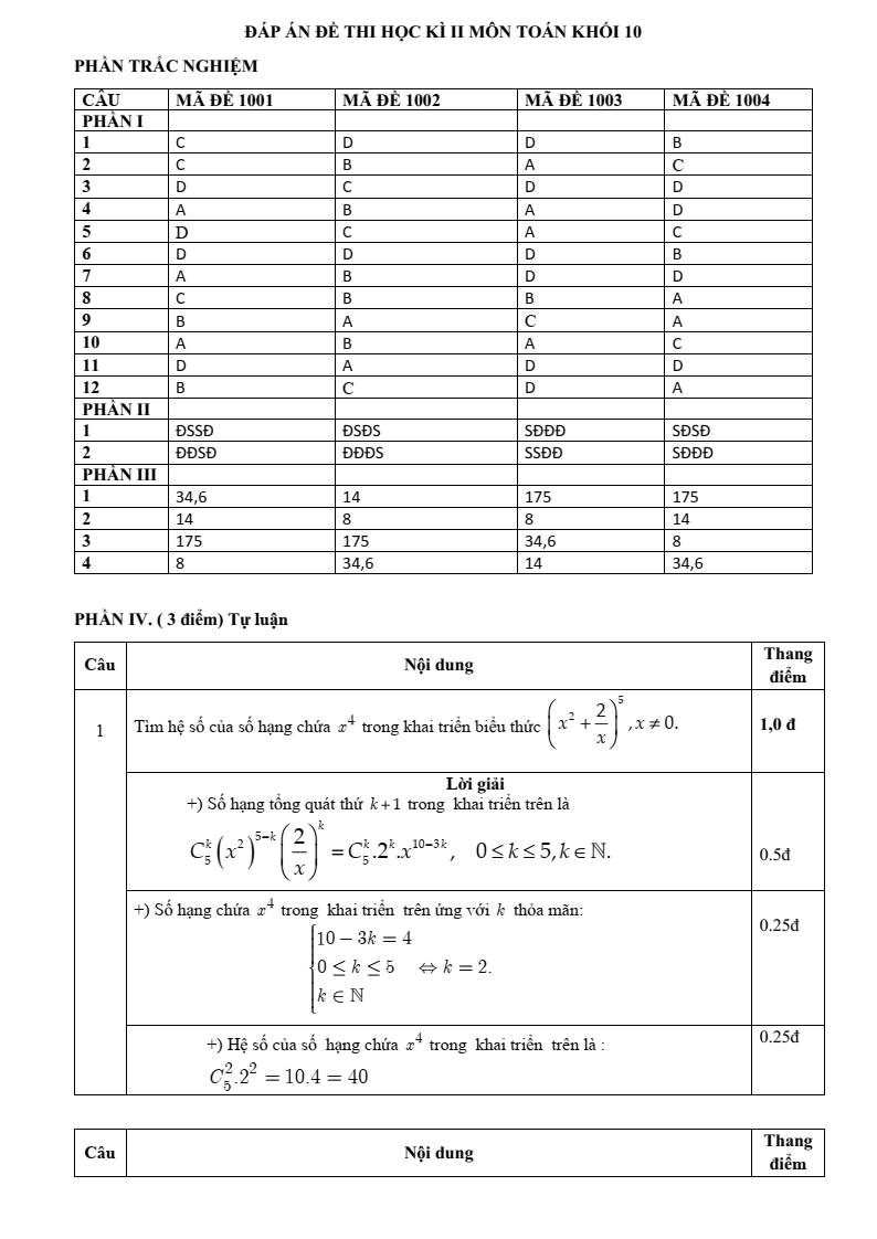 Đề thi Học kì 2 Toán 10 trường THPT Sóc Sơn (Hà Nội) năm 2024-2025
