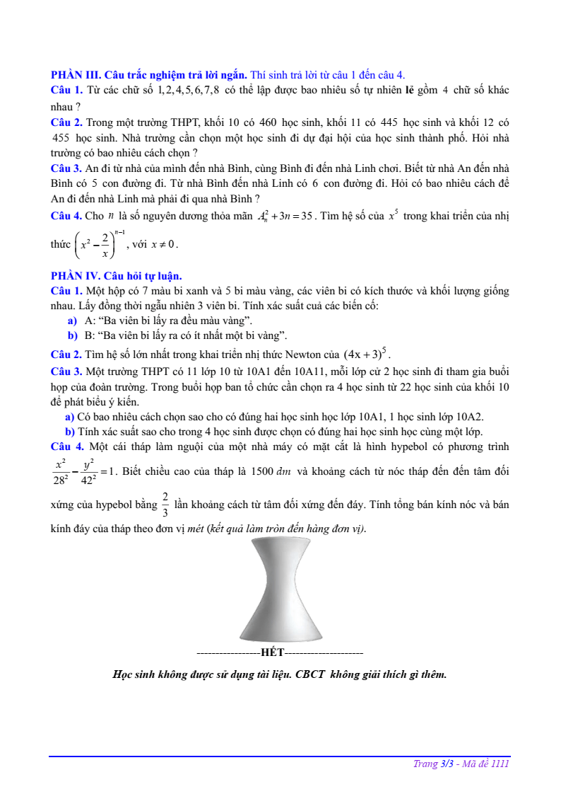 Đề thi Học kì 2 Toán 10 trường THPT Thị xã Quảng Trị năm 2024-2025