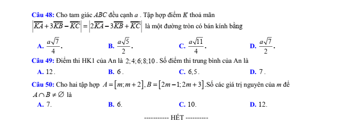 Đề thi khảo sát chất lượng đầu năm Toán 10 năm 2023-2024 trường THPT Thiệu Hóa