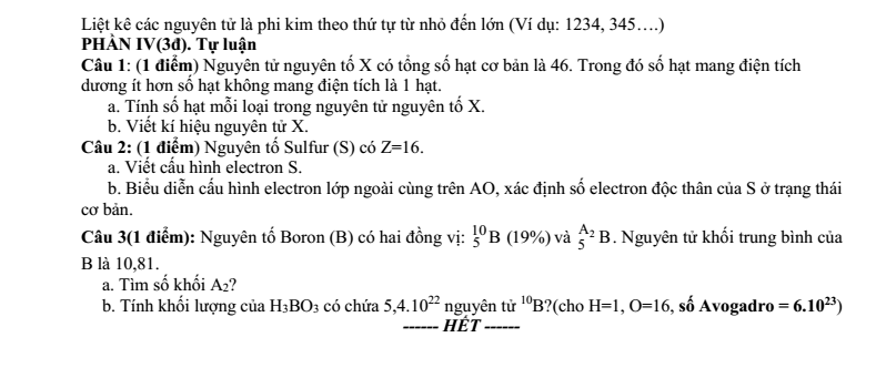 Đề thi Giữa kì 1 Hóa học 10 năm 2025-2026 trường THPT Lý Tự Trọng (Đà Nẵng)