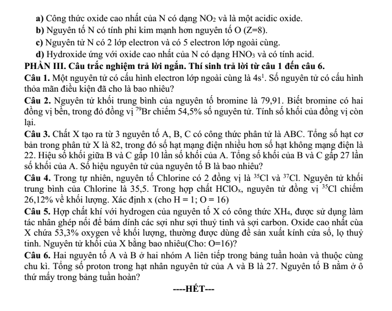 Đề thi Giữa kì 1 Hóa học 10 năm 2024-2025 trường THPT Ngô Gia Tự (Đắk Lắk)