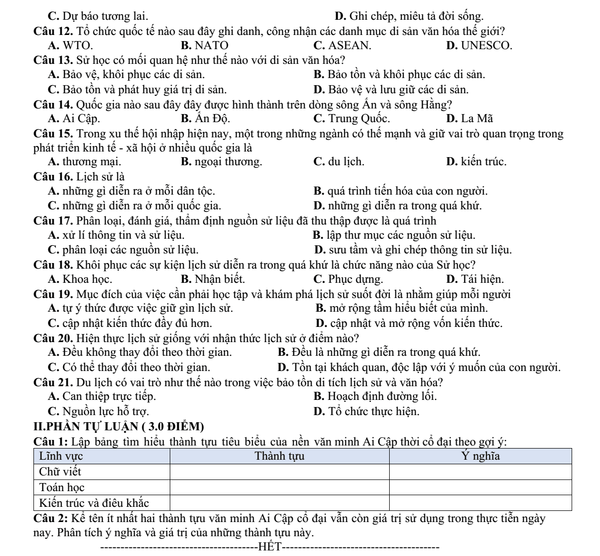 Đề thi Giữa kì 1 Lịch Sử 10 năm 2024-2025 trường THPT Hùng Vương (Quảng Nam)
