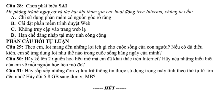 Đề thi Giữa kì 1 Tin học 10 năm 2024-2025 trường THPT Gio Linh (Quảng Trị)