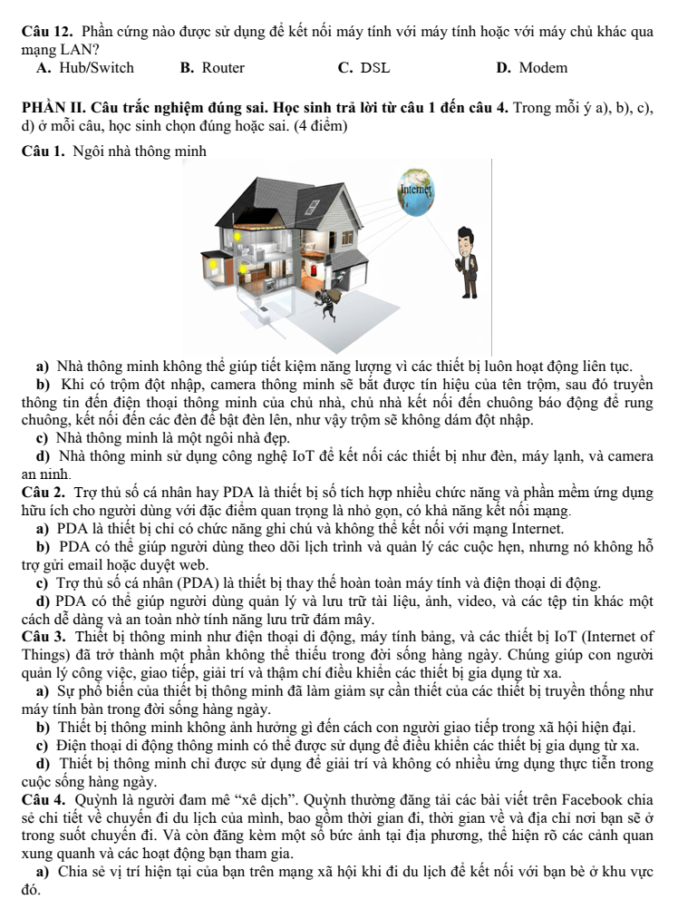 Đề thi Giữa kì 1 Tin học 10 năm 2025-2026 trường THPT Nguyễn Trãi (Đà Nẵng)