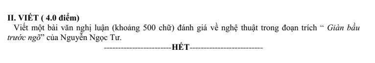 Đề thi Giữa kì 1 Văn 10 năm 2025-2026 trường THPT Lý Tự Trọng (Đà Nẵng)