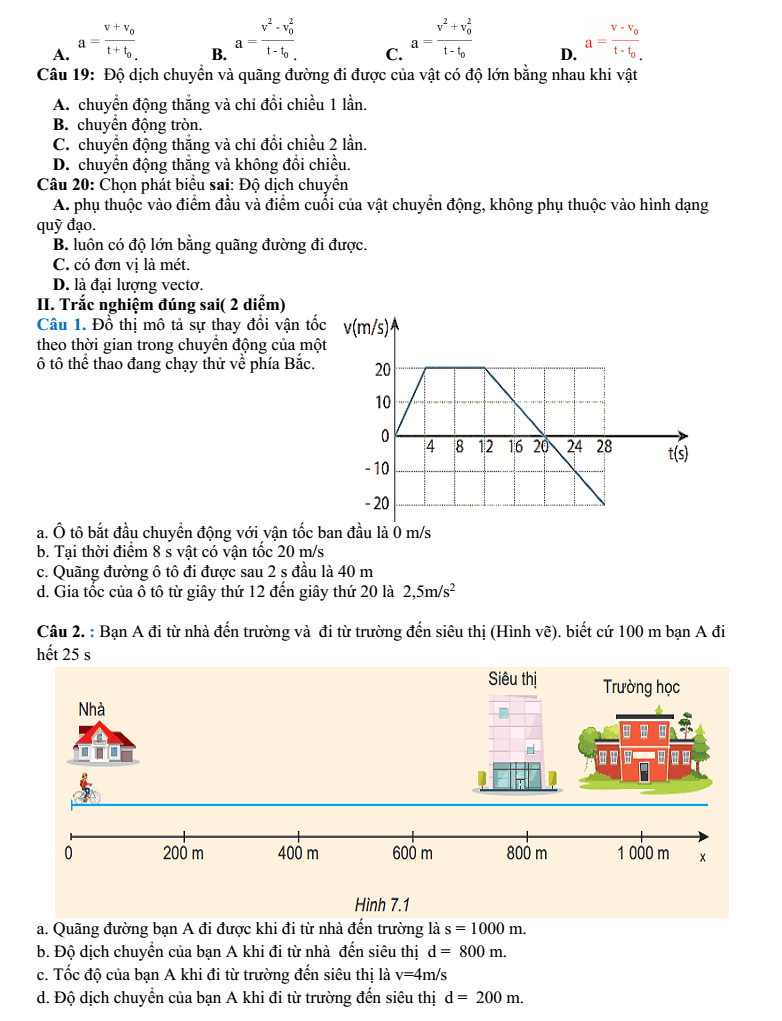 Đề thi Giữa kì 1 Vật Lí 10 năm 2024-2025 trường THPT Gio Linh (Quảng Trị)