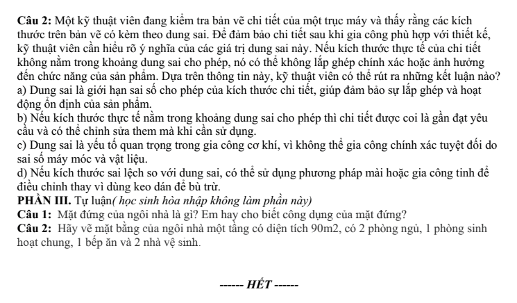 Đề thi Giữa kì 2 Công nghệ 10 năm 2024-2025 trường THPT Gio Linh (Quảng Trị)
