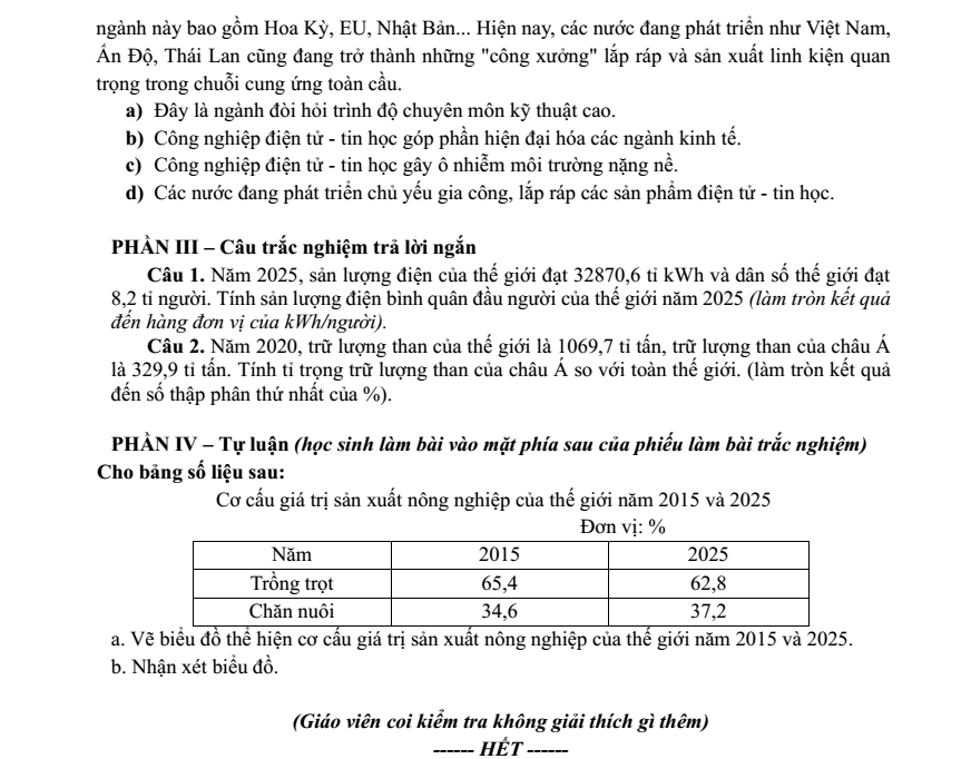Đề thi Giữa kì 2 Địa Lí 10 năm 2025-2026 trường THPT Xuyên Mộc (Tp.HCM)