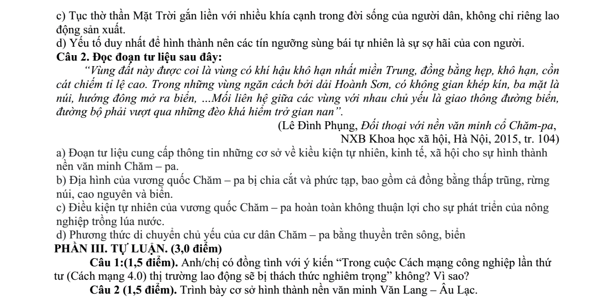 Đề thi Giữa kì 2 Lịch Sử 10 năm 2024-2025 trường THPT Bố Hạ (Bắc Giang)